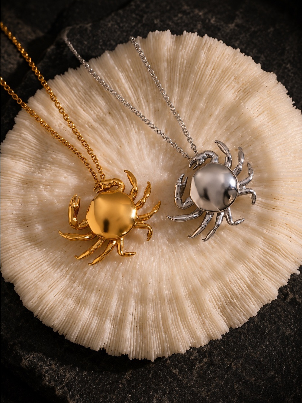 Shiny Gold finish Crab Pendant Necklace - Picture 6 of 7